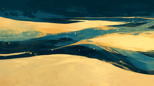 Papier peint abstrait aux teintes bleu marine et doré, évoquant des vagues fluides et une ambiance apaisante et moderne.