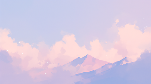 Papier peint représentant des montagnes stylisées sous un ciel pastel, mêlant des teintes douces de rose et de violet, créant une ambiance sereine et rêveuse.