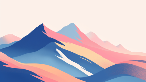 Papier peint abstrait représentant des montagnes aux teintes douces de bleu, rose et pêche, créant une ambiance apaisante et rêveuse.