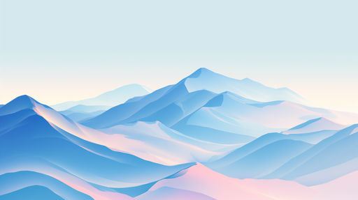 Papier peint abstrait représentant des montagnes en dégradés de bleu et de rose, évoquant une atmosphère sereine et apaisante.