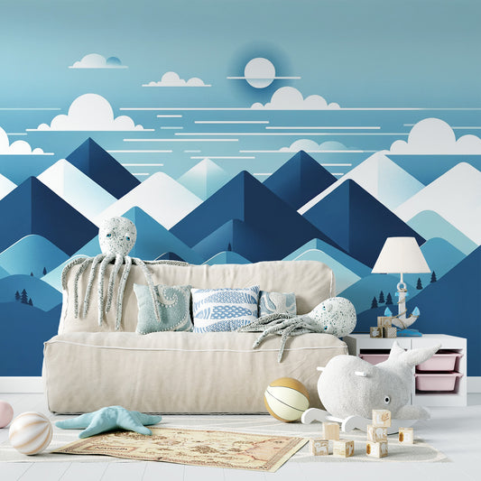 Papier peint montagne bébé | Montagnes bleues et nuages