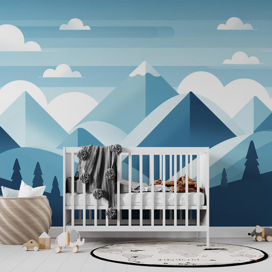 Papier peint montagne bébé | Montagnes et vallée bleues
