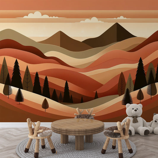 Papier peint montagne bébé | Vallée terracotta