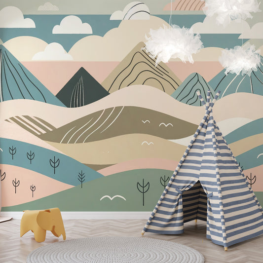 Papier peint montagne bébé | Volcans et prairies