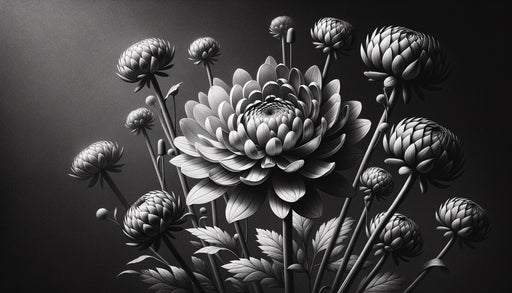 Papier peint monochrome représentant des fleurs stylisées en noir et blanc, créant une ambiance élégante et artistique avec des détails raffinés.