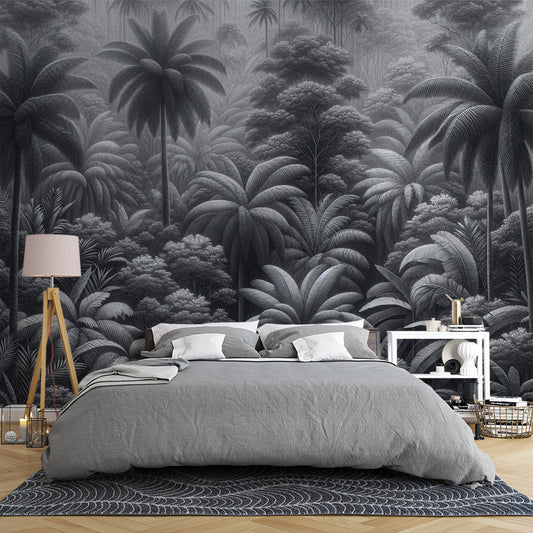 Papier peint noir et blanc | Jungle tropicale massive
