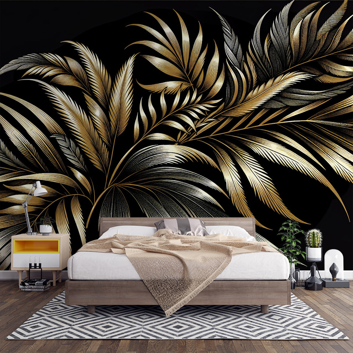 Papier Peint AS Creation Lola Paris – Palmier Et Feuilles Noir/doré, Tropical Et Chic