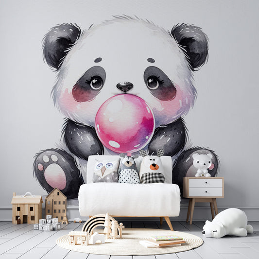 Papier peint panda | Bébé panda avec chewing-gum
