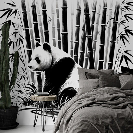 Papier peint panda | Noir et blanc style japonais