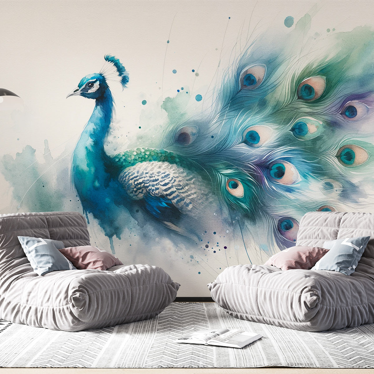 Papier Peint 3D Photo Paon ZHU1179 - Amovible, Motif Femme, Zoé, Neuf