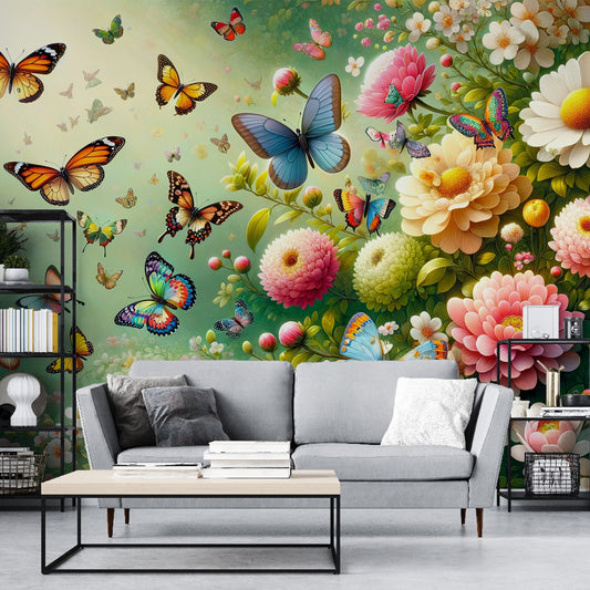 Papier peint papillon | Illustration fleurs et papillons