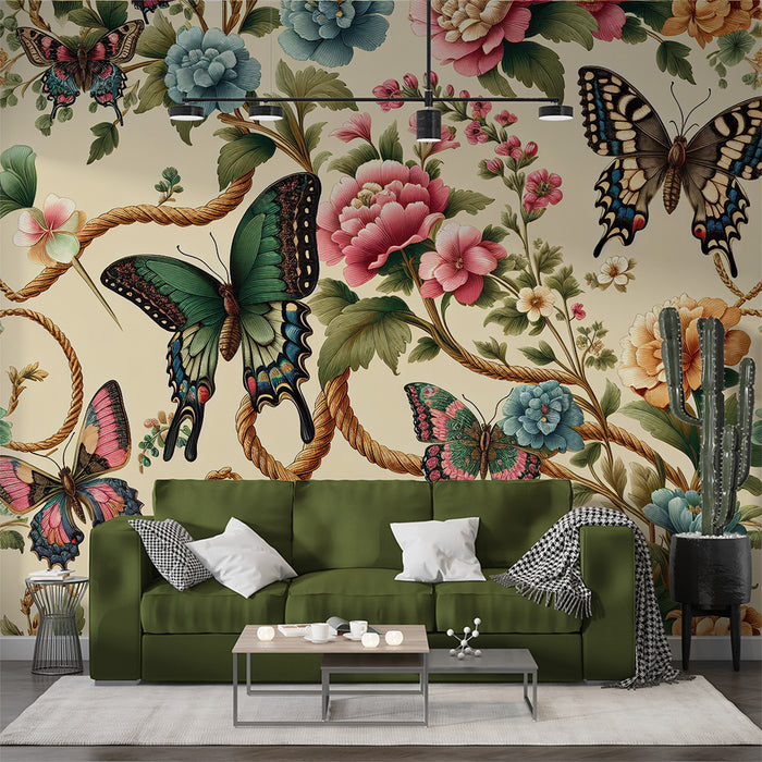 Papier peint papillon | Style floral vintage et colorée