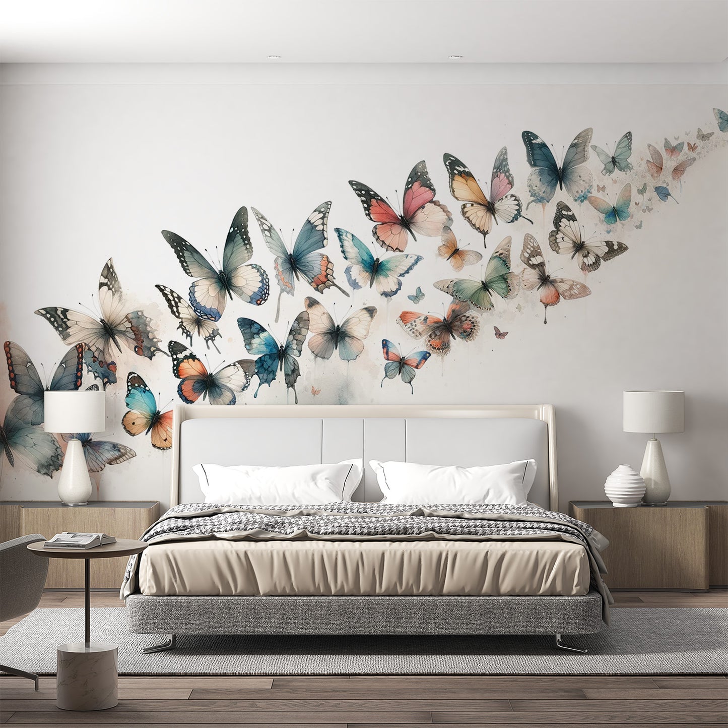 Papier peint papillon aquarelle | Envolée de papillons