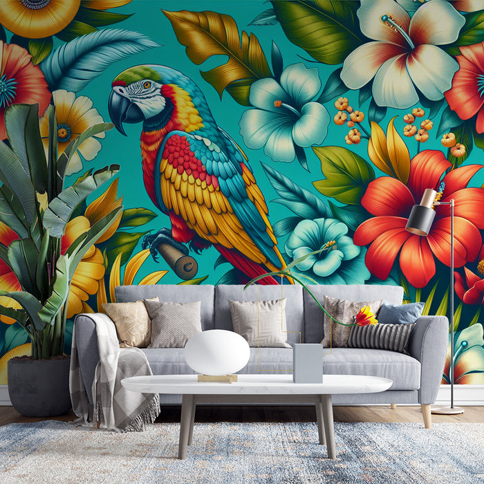 Papier peint perroquet | Design et rétro fleuri