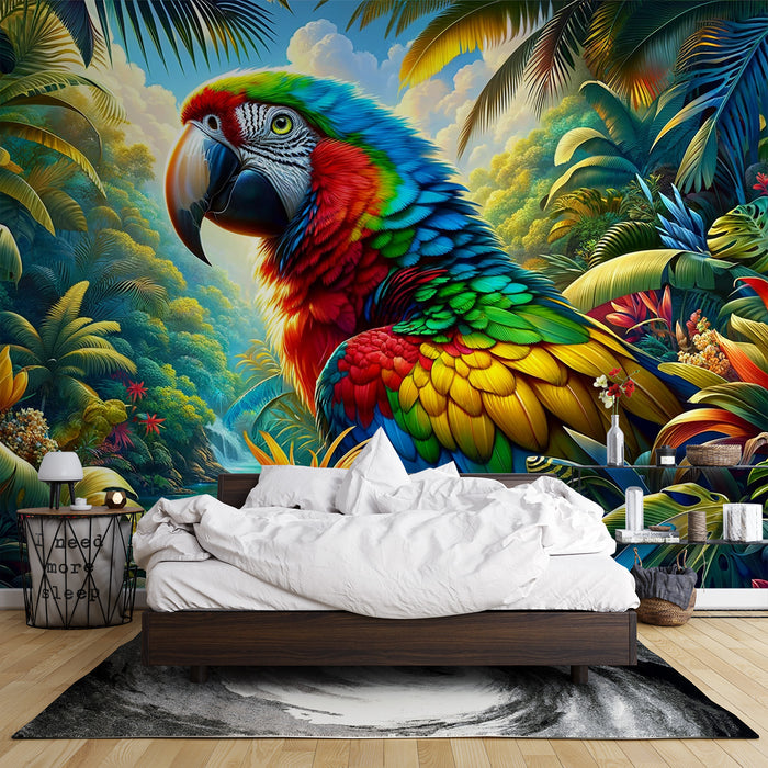 Papier peint perroquet coloré | Jungle multicolore