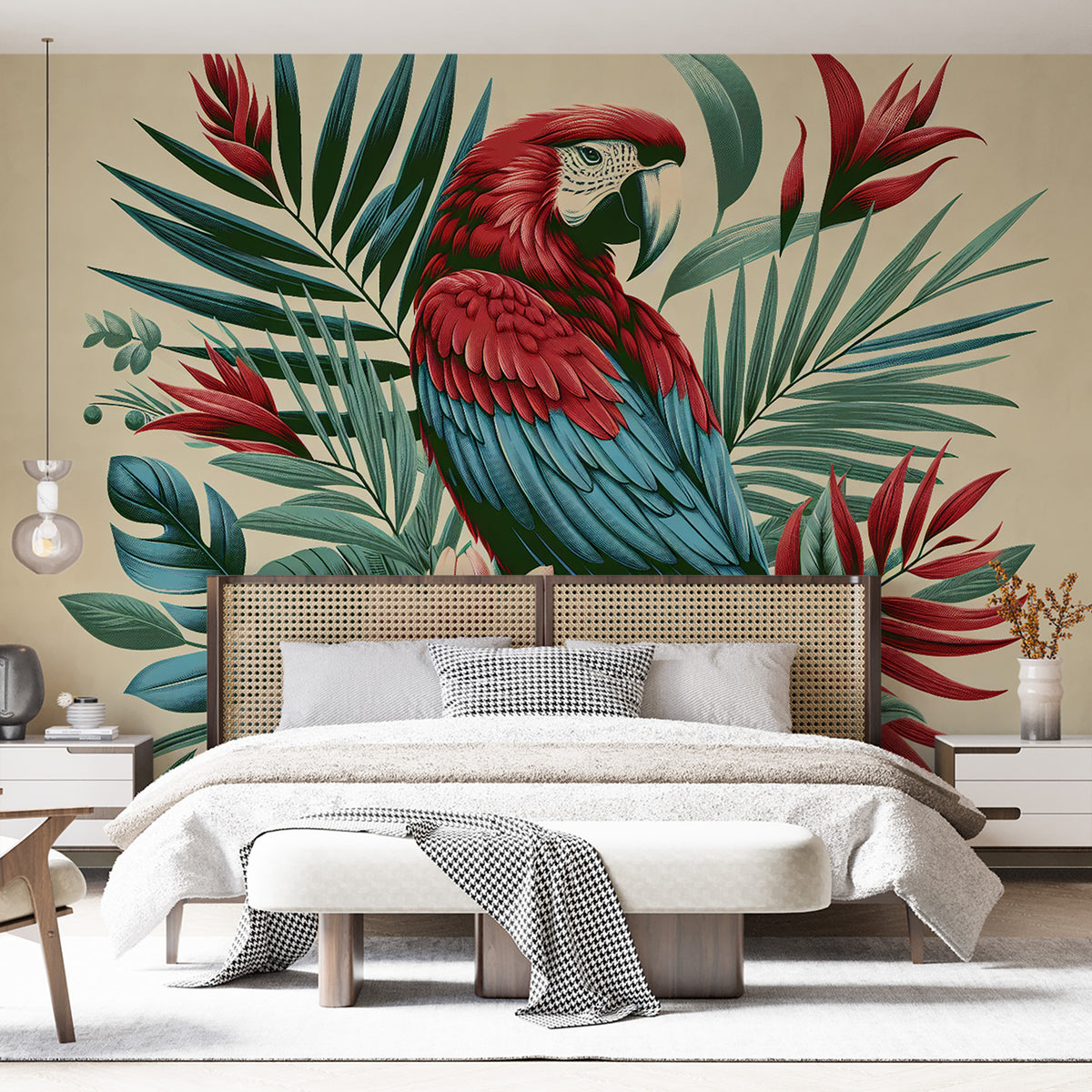 Papier Peint Photo 3D – Perroquet Rouge, Modèle 7504NA, Déco Familiale Tendance