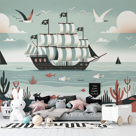 Papier peint pirate | Poisson et trésor sous-marin