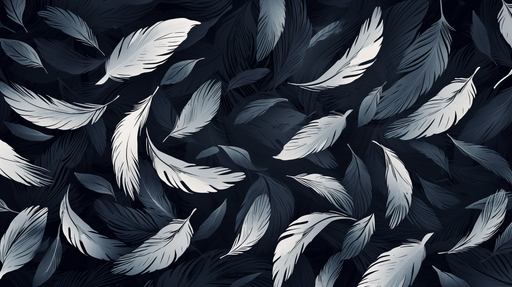 Papier peint élégant avec des motifs de plumes en dégradé de gris sur fond noir, créant une atmosphère moderne et apaisante.