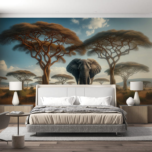 Papier peint savane africaine | Éléphant au milieu de la savane