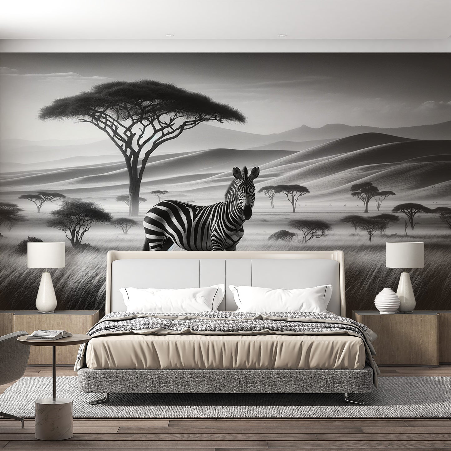 Papier peint savane africaine | Zèbre en noir et blanc