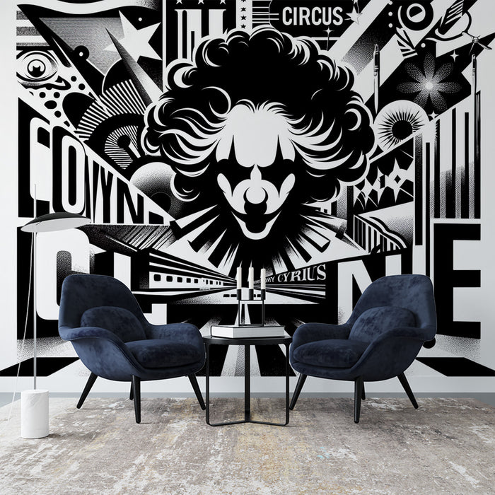 Papier peint street art | Affiche de cirque abstraite noire et blanche