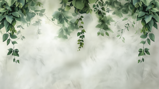 Papier peint représentant des feuillages délicats dans des nuances de vert sur un fond doux et lumineux, créant une ambiance apaisante et naturelle.