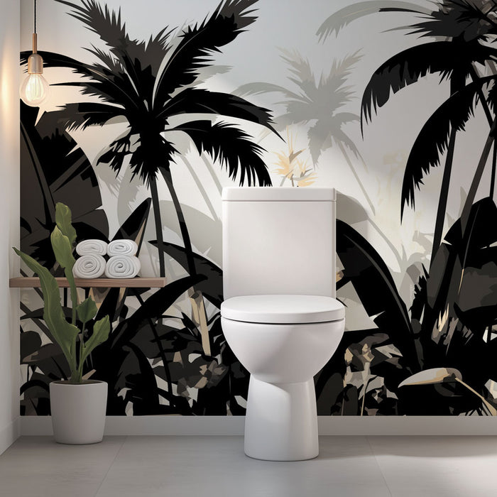 Papier peint toilette |  Jungle minimaliste en noir et blanc