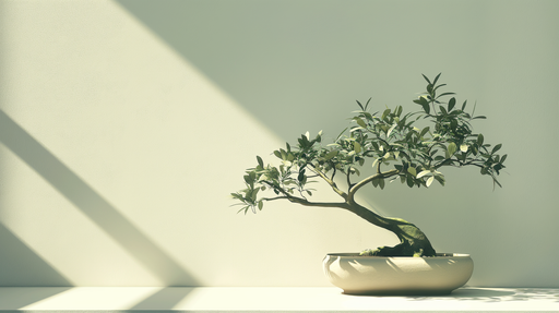 L'image ne montre pas de papier peint, mais plutôt un bonsaï sur une étagère contre un mur clair.