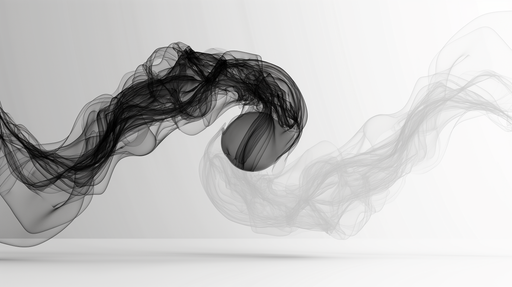 Papier peint abstrait en noir et blanc avec des formes fluides et légères, créant une ambiance moderne et artistique, évoquant la légèreté et le mouvement.