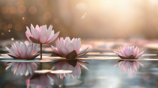 Papier peint floral représentant des nénuphars roses délicats sur un fond aquatique, créant une ambiance sereine et apaisante.