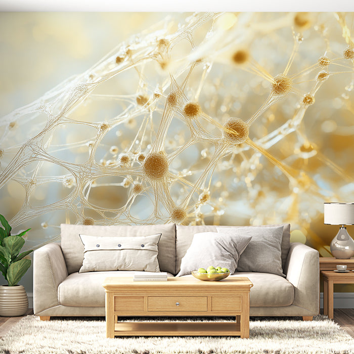 Papier peint moderne avec motif abstrait doré et blanc pour salon élégant