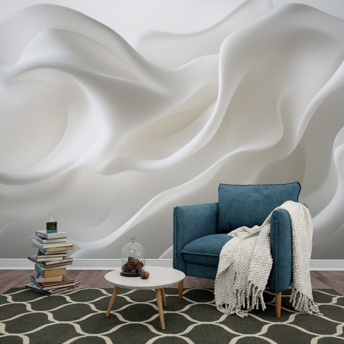 Papier peint abstrait blanc avec motifs ondulés pour salon moderne et élégant