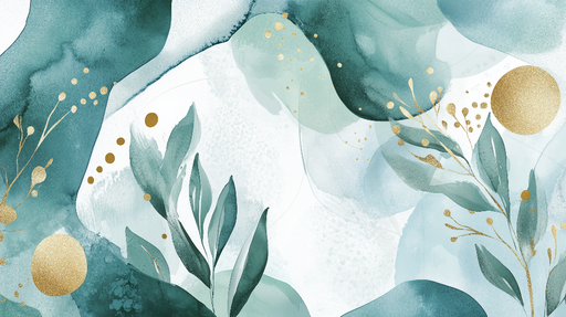 Papier peint aquarelle Feuillage vert et doré