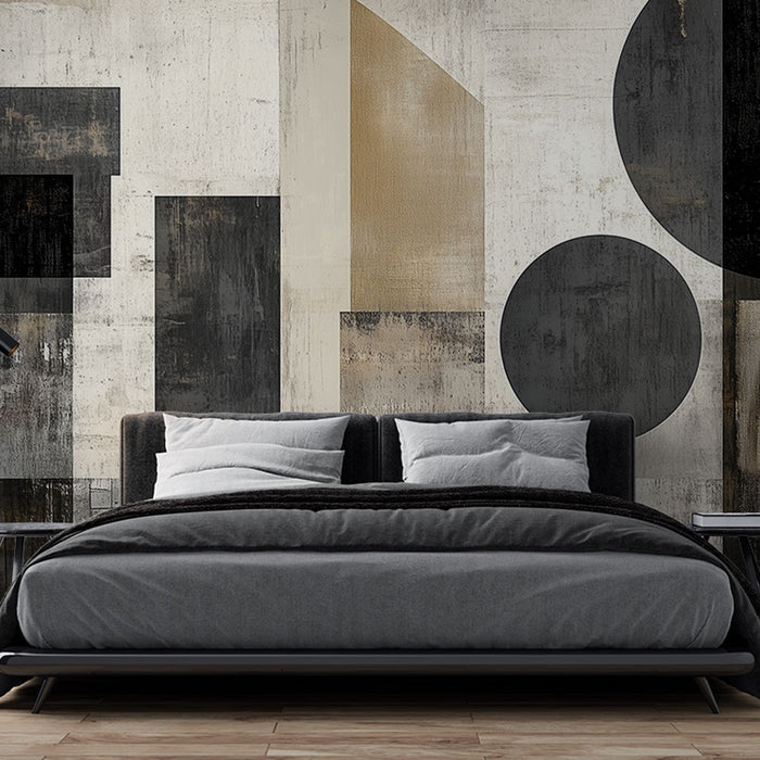 Papier peint abstrait avec motifs géométriques noirs et beiges pour chambre moderne