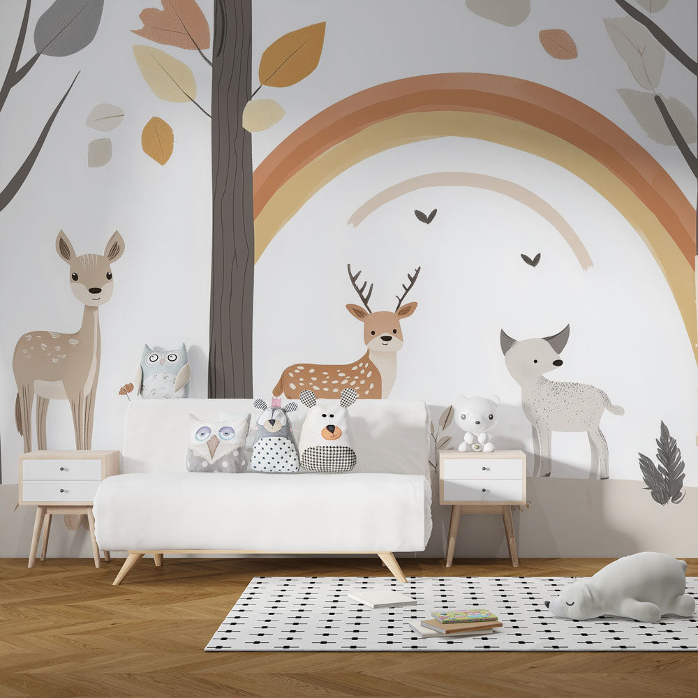 Papier Peint Enfant Tadessi – Forêt Animaux, Brun/gris, Intissé 10,05m