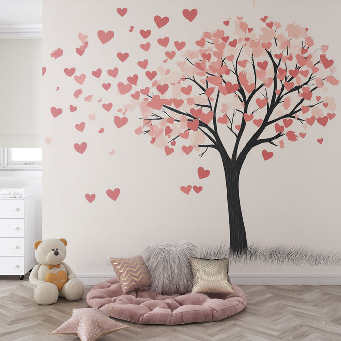 Papier peint arbre en cœurs | Décoration romantique et moderne