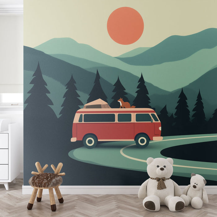 Papier peint chambre enfant | Voyage en montagne vintage et inspirant