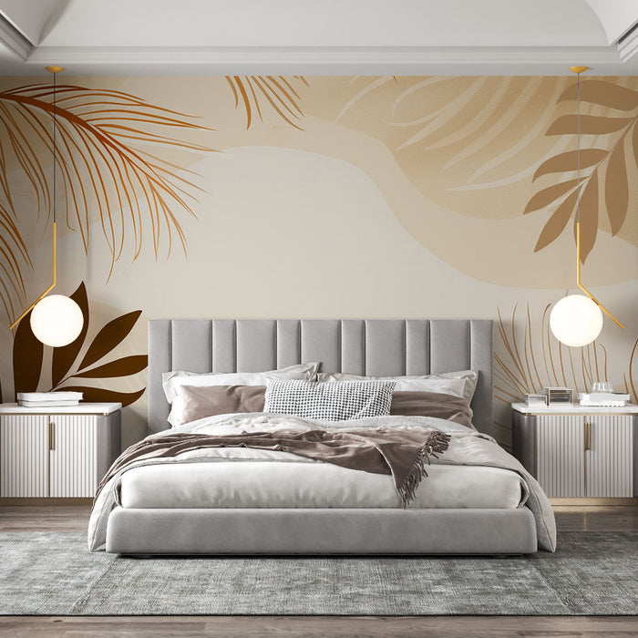 Papier peint feuillage | Élan de feuilles en tons doux et chocolatés