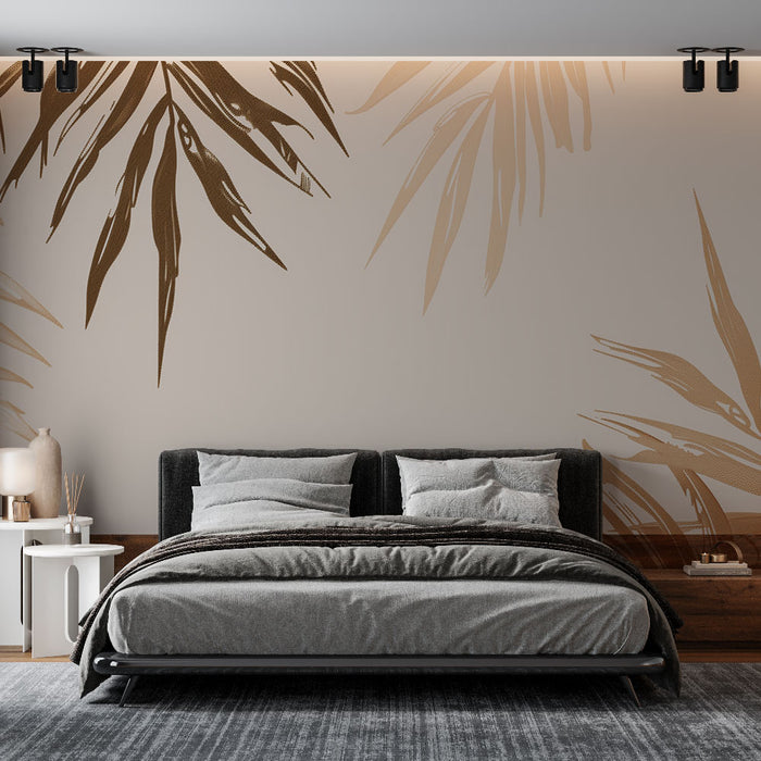 Papier peint feuillage | Feuilles de palmier beige et brun