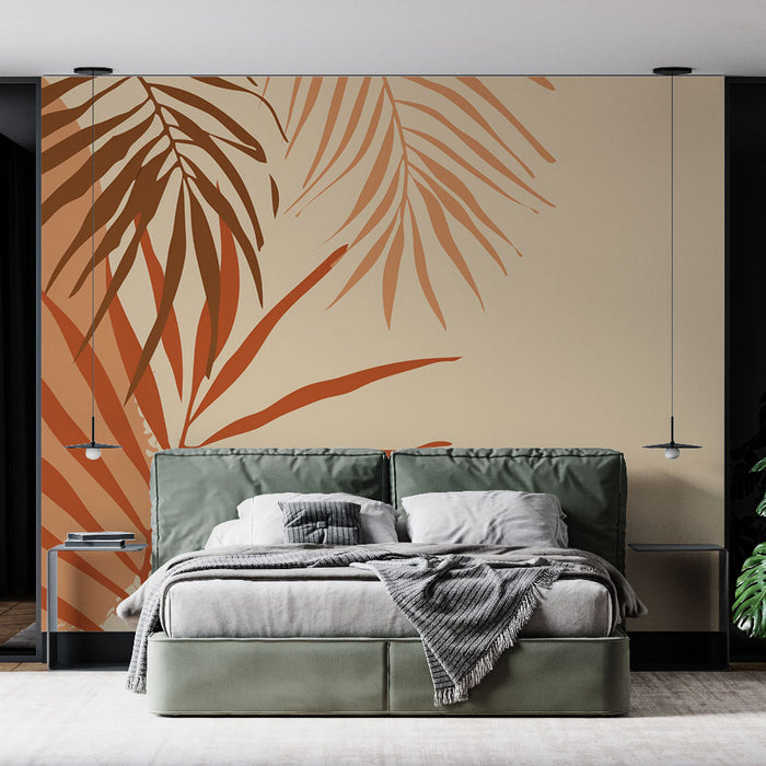 Papier peint feuillage | Feuilles de palmiers oranges et beiges