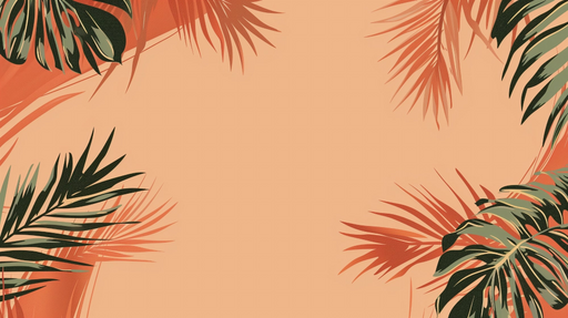 Papier peint feuillage Feuilles verdoyantes avec fond orange et terracotta