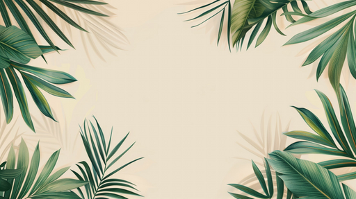 Papier peint feuillage Feuilles exotiques vertes sur fond beige