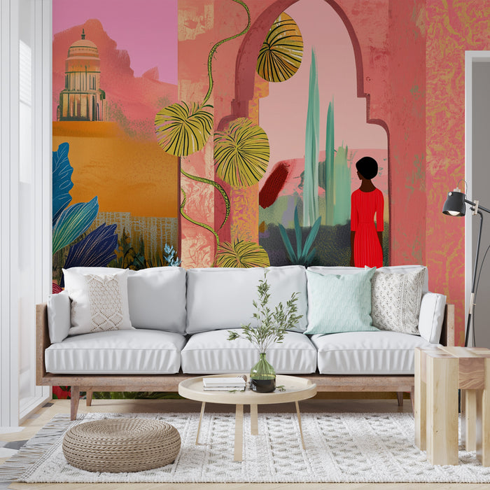 Papier peint exotique | Illustration colorée et botanique