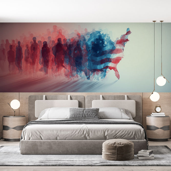 Papier peint Amérique | Silhouettes et Drapeau Américain