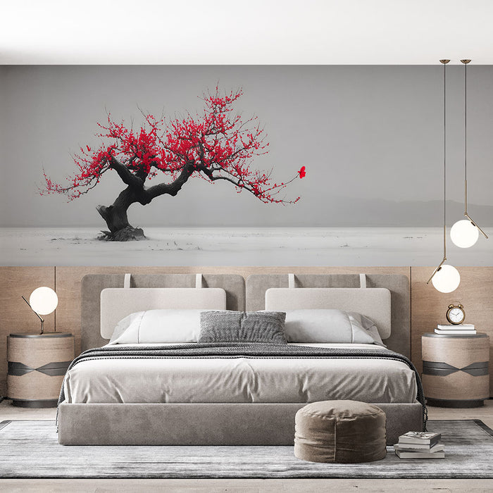 Papier peint arbre rouge | Évasion sereine