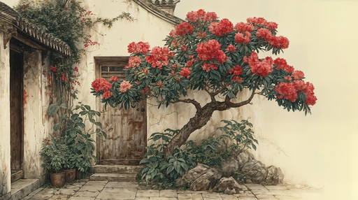 Papier peint floral Ravissant arbuste fleuri sur mur rustique