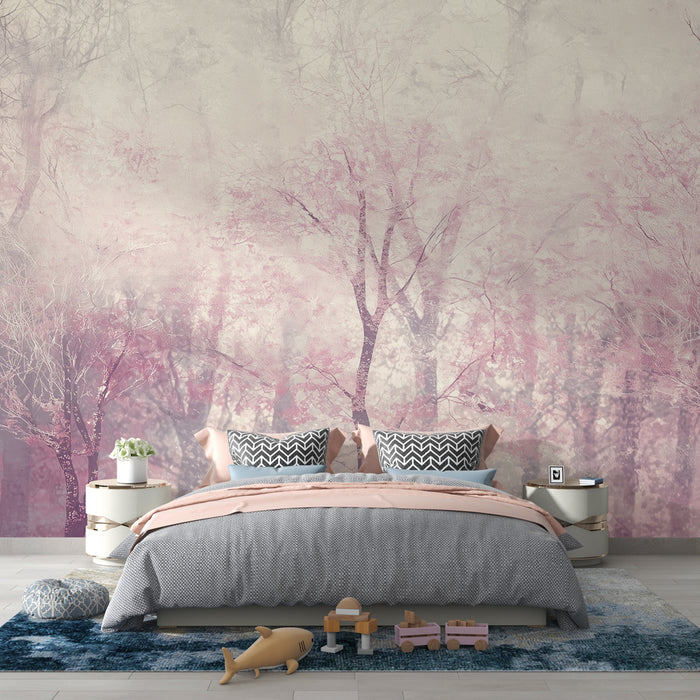 Papier peint forêt rose | Design éthéré et poétique
