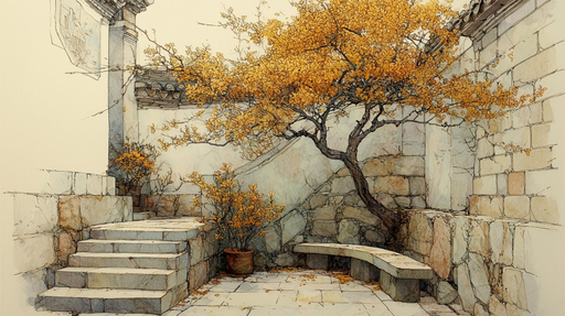 Papier peint cour intérieure Élégance automnale