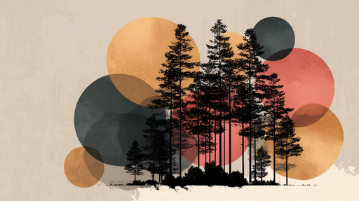 Papier peint arbres et cercles Design artistique et abstrait