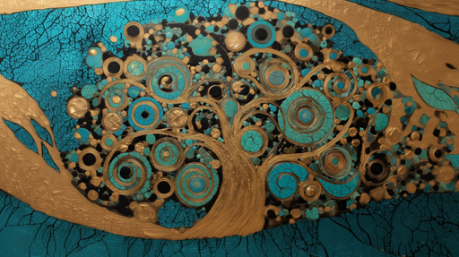 Papier peint Arbre de Vie Bleu Turquoise et Or